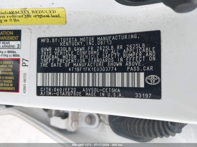 4T1BF1FK1EU303774 Toyota CAMRY SE