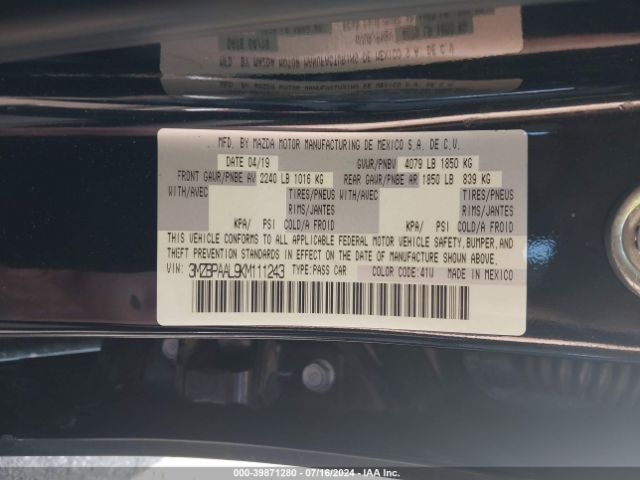 3MZBPAAL9KM111243 Mazda Mazda3 Select Package
