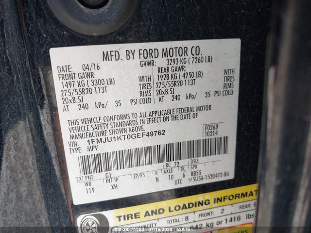 Ford Expedition Limited 2016 1FMJU1KT0GEF49762 Image 9