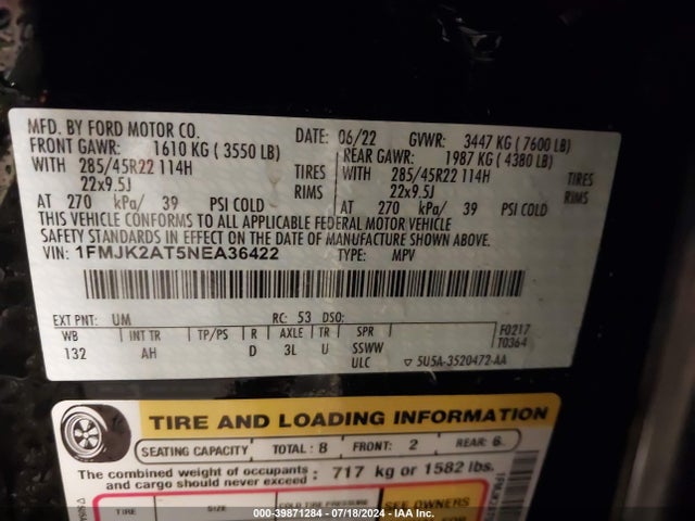 Ford Expedition Limited Max 2022 1FMJK2AT5NEA36422 Image 9