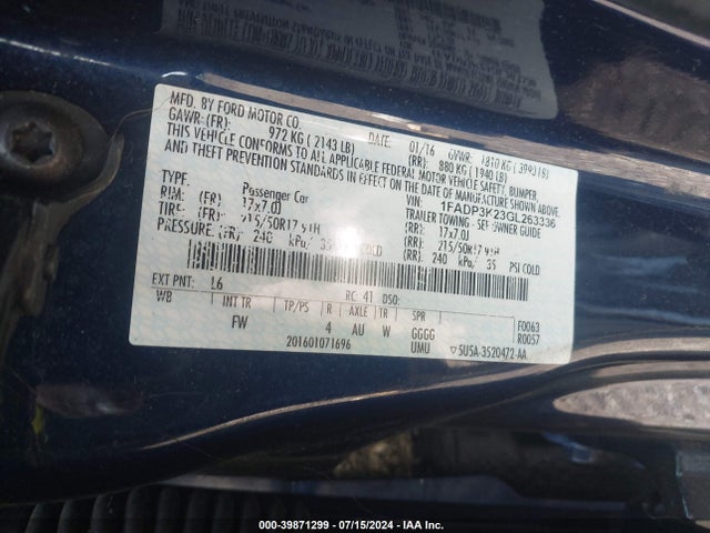 Ford FOCUS SE 2016 1FADP3K23GL263336 Image 9