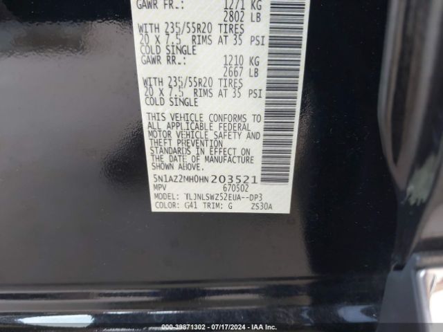 5N1AZ2MH0HN203521 Nissan Murano Platinum