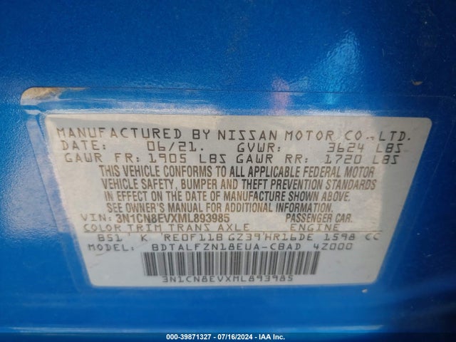 Nissan Versa Sv Xtronic Cvt 2021 3N1CN8EVXML893985 Image 9