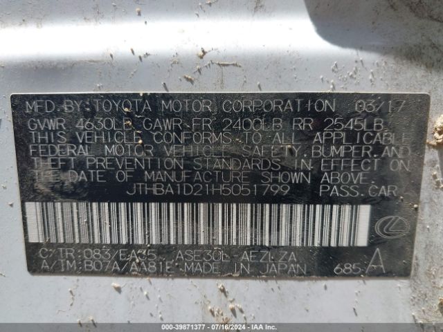 JTHBA1D21H5051799 Lexus IS 200T