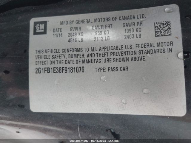 2G1FB1E38F9181076 Chevrolet Camaro 2ls