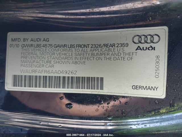 Продажа на аукционе авто 2010 Audi A5 2.0t Premium, vin: WAURFAFR6AA049262, номер лота: 39871464