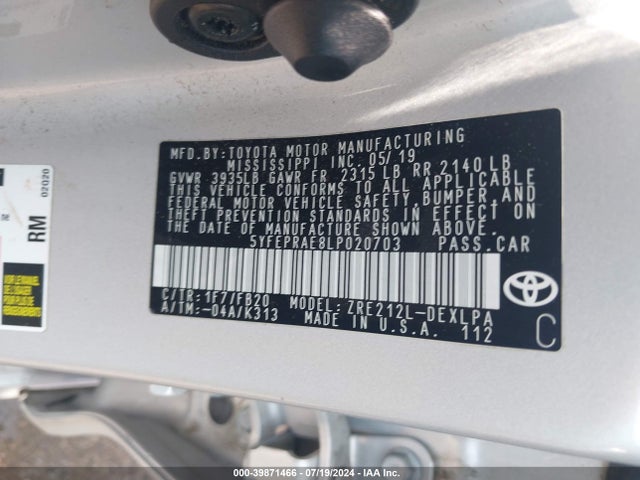 Toyota COROLLA LE 2020 5YFEPRAE8LP020703 Image 9