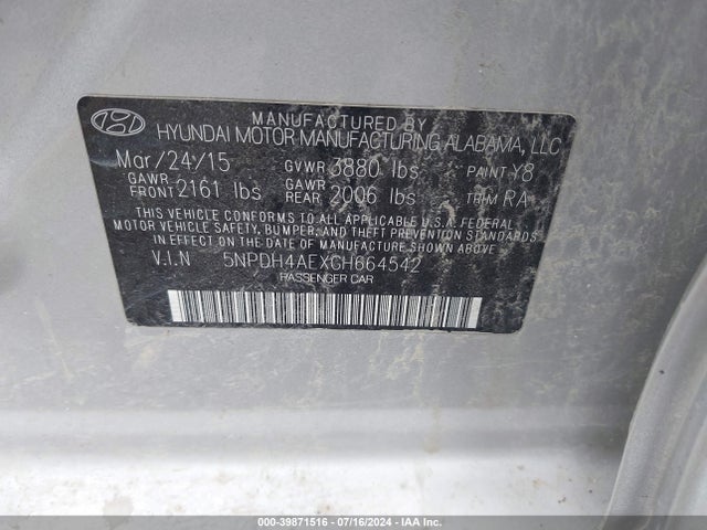 Hyundai ELANTRA SE 2016 5NPDH4AEXGH664542 Image 9