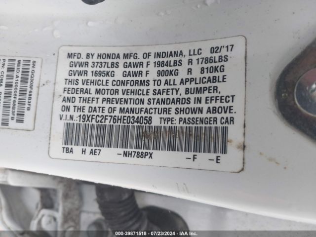 19XFC2F76HE034058 Honda CIVIC EX