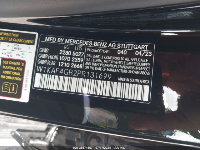 W1KAF4GB2PR131699 Mercedes-Benz C 300 Sedan