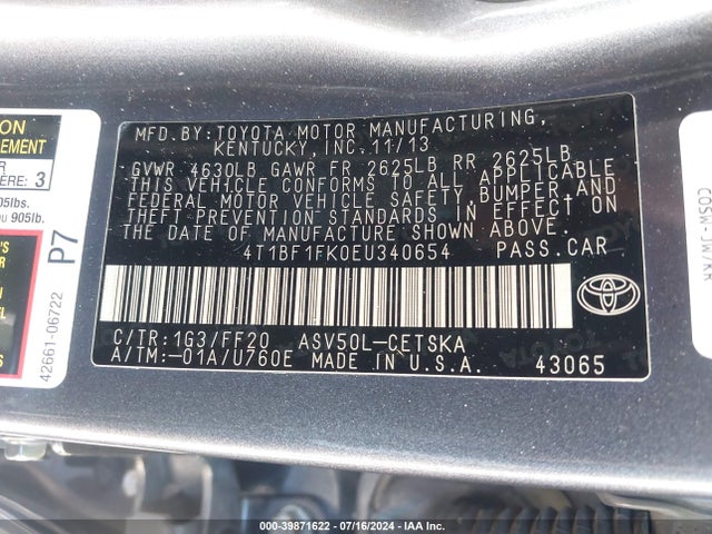 Toyota CAMRY SE 2014 4T1BF1FK0EU340654 Image 9