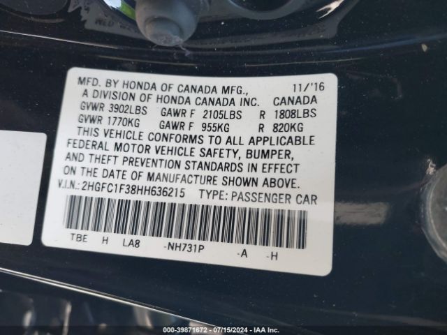2HGFC1F38HH636215 Honda Civic Ex-t