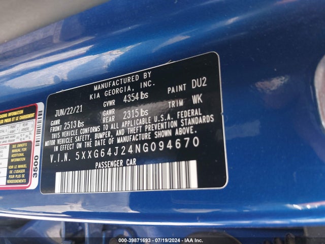KIA K5 Gt-line 2022 5XXG64J24NG094670 Image 9