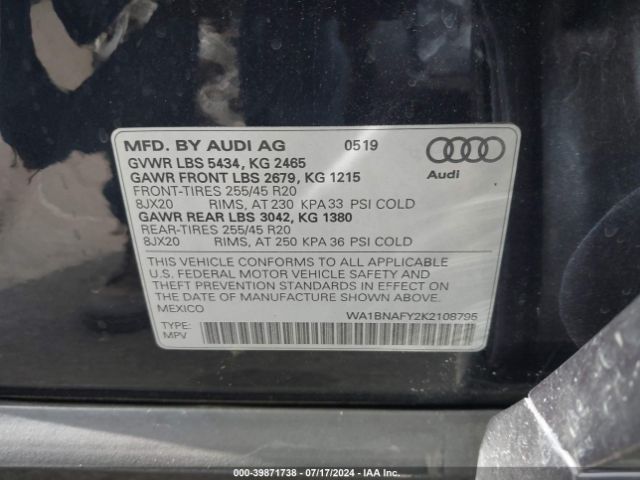 WA1BNAFY2K2108795 Audi Q5 45 Premium