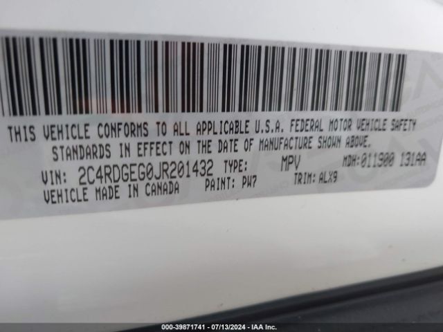 2C4RDGEG0JR201432 Dodge Grand Caravan Gt