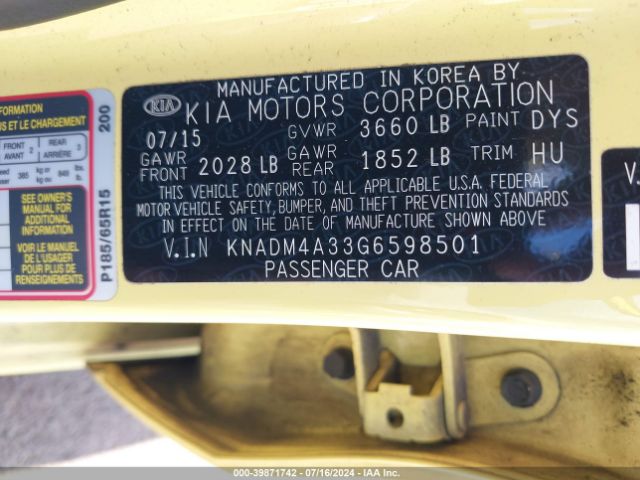 KNADM4A33G6598501 KIA RIO LX