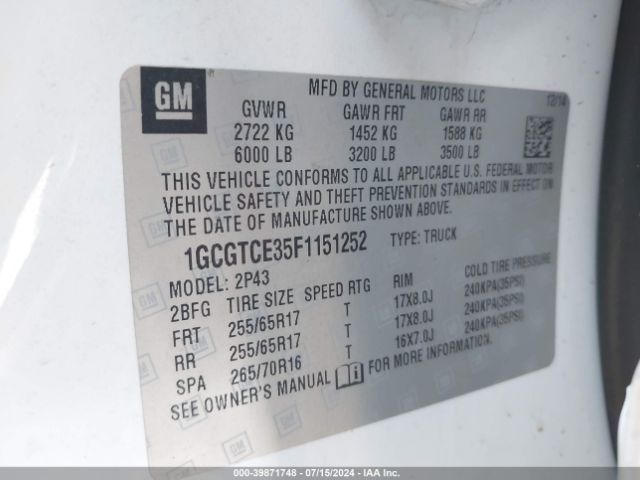 1GCGTCE35F1151252 Chevrolet Colorado Z71