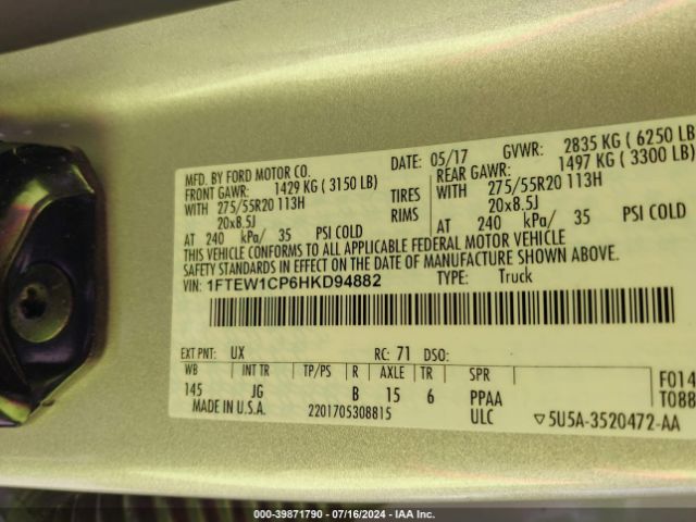 1FTEW1CP6HKD94882 Ford F-150 Xl