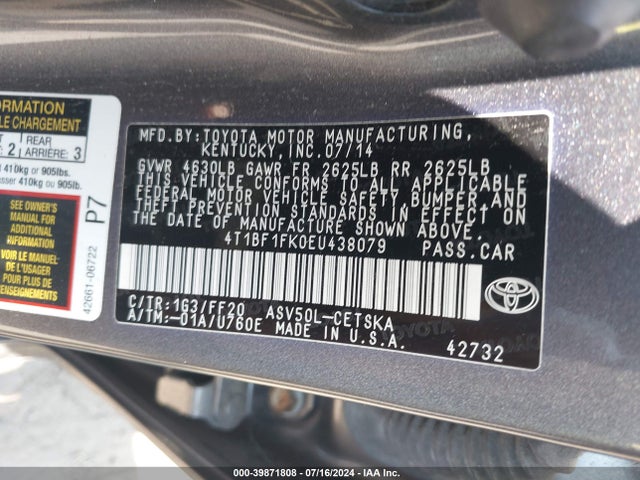 Toyota CAMRY SE 2014 4T1BF1FK0EU438079 Image 9