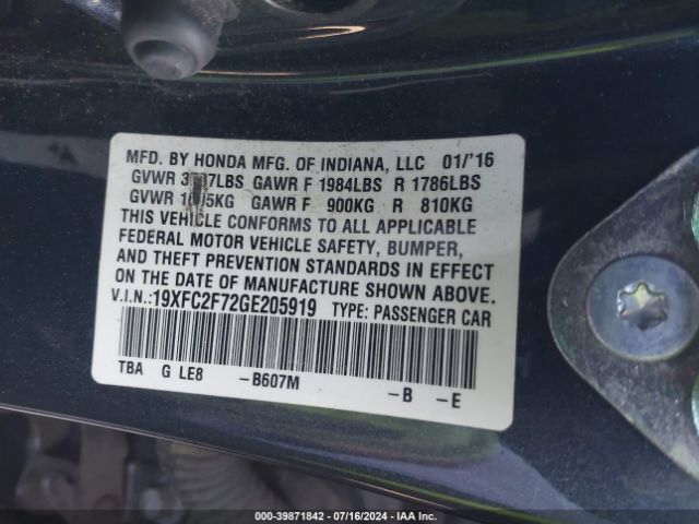 19XFC2F72GE205919 Honda CIVIC EX