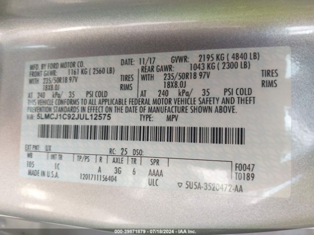 5LMCJ1C92JUL12575 Lincoln Mkc Premiere