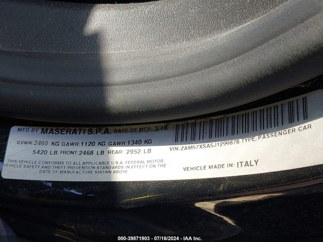 ZAM57XSA5J1299878 Maserati Ghibli