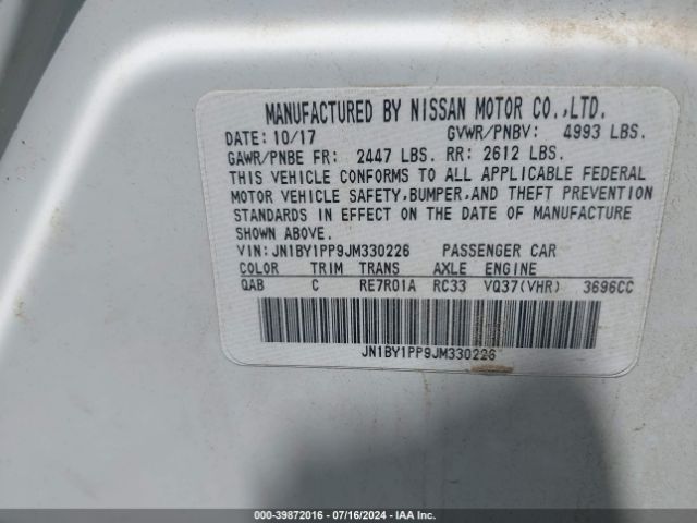 JN1BY1PP9JM330226 Infiniti Q70l 3.7 Luxe