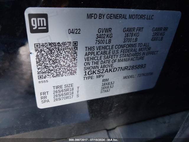 GMC Yukon 4wd Sle 2022 1GKS2AKD7NR285893 Image 9