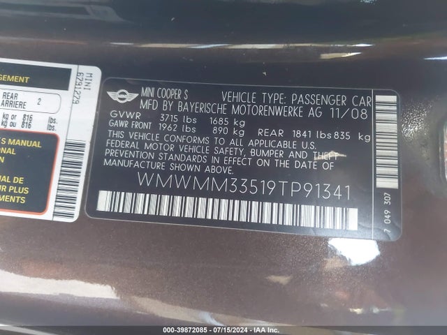 2009 MINI COOPER S CLUBMAN WMWMM33519TP91341 Photo 8