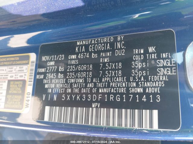 5XYK33DF1RG171413 KIA Sportage Ex