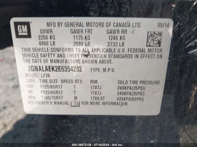 Chevrolet EQUINOX LS 2014 2GNALAEK2E6354202 Image 9