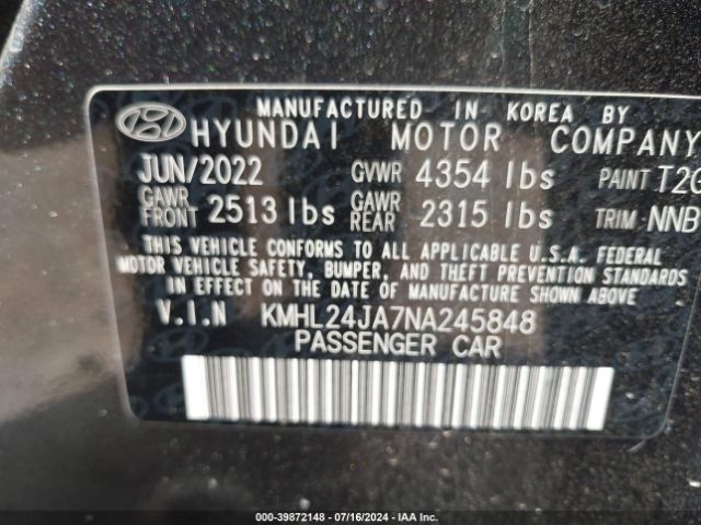 2022 HYUNDAI SONATA KMHL24JA7NA245848 Photo 8