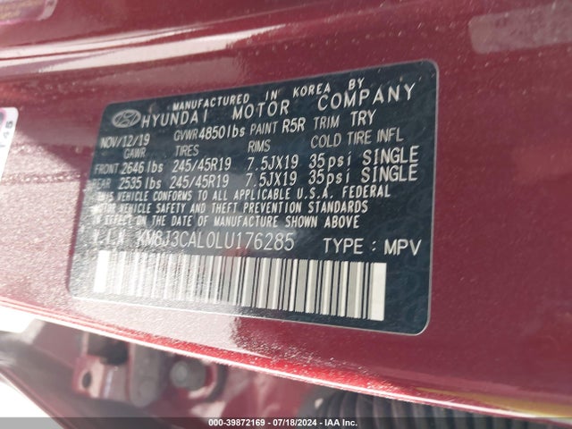 Hyundai Tucson Sport 2020 KM8J3CAL0LU176285 Image 9