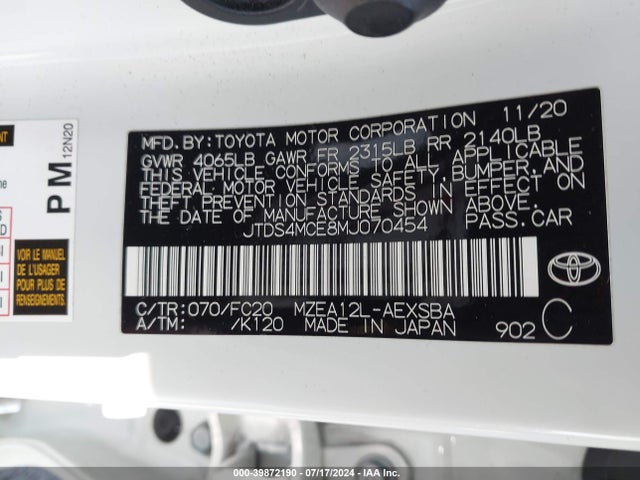 Toyota COROLLA SE 2021 JTDS4MCE8MJ070454 Image 9
