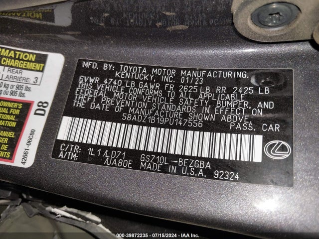Lexus ES 350 2023 58ADZ1B19PU147556 Image 9