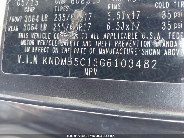 KIA SEDONA LX 2016 KNDMB5C13G6103482 Image 9