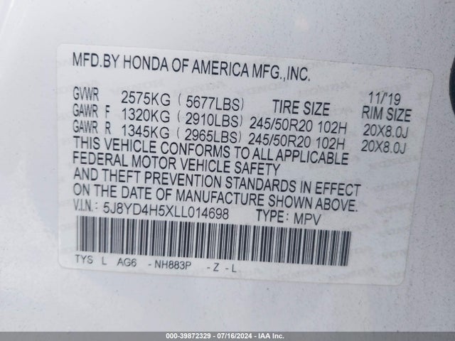 Acura Mdx Technology Package 2020 5J8YD4H5XLL014698 Image 9