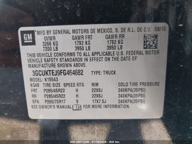 3GCUKTEJ9FG464682 Chevrolet Silverado 1500 High Country