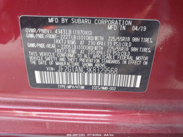 JF2GTANC3K8329568 Subaru Crosstrek 2.0i Limited