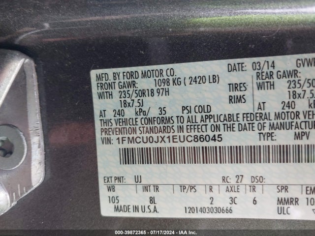 Ford Escape Titanium 2014 1FMCU0JX1EUC86045 Image 9