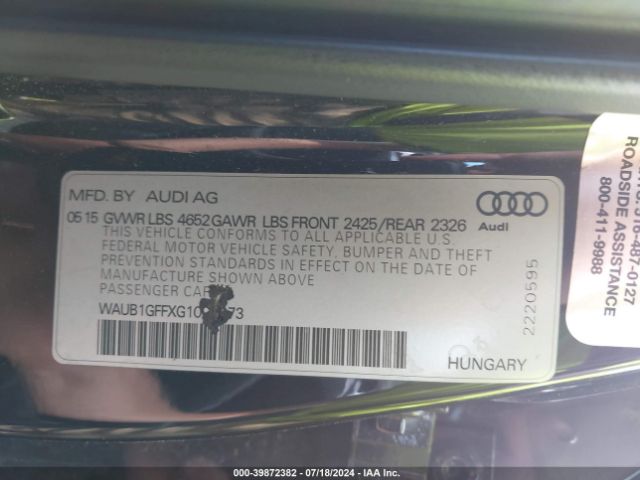 WAUB1GFFXG1003273 Audi S3 2.0t Premium Plus