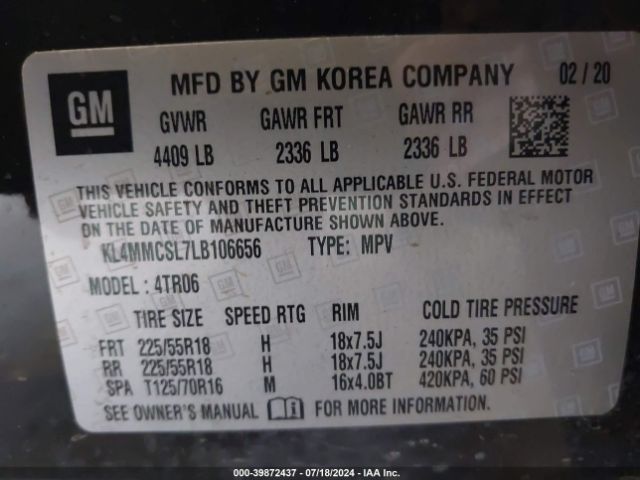 KL4MMCSL7LB106656 Buick Encore Gx Awd Preferred