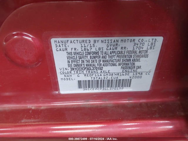 Nissan Versa Note Sv 2016 3N1CE2CP3GL370152 Image 9