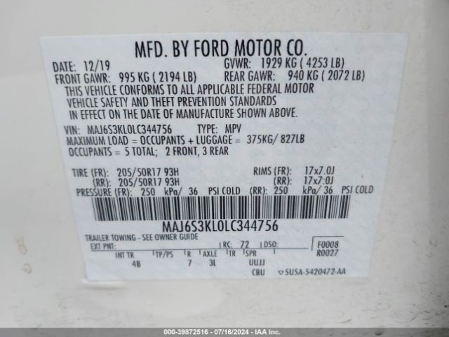 MAJ6S3KL0LC344756 Ford Ecosport Titanium