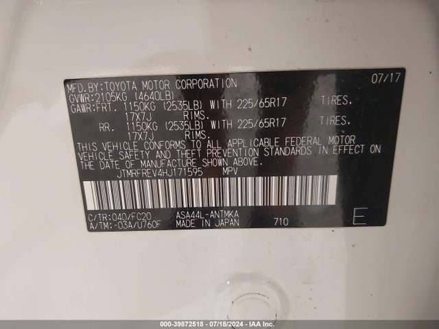 Toyota Rav4 Xle 2017 JTMRFREV4HJ171595 Image 9
