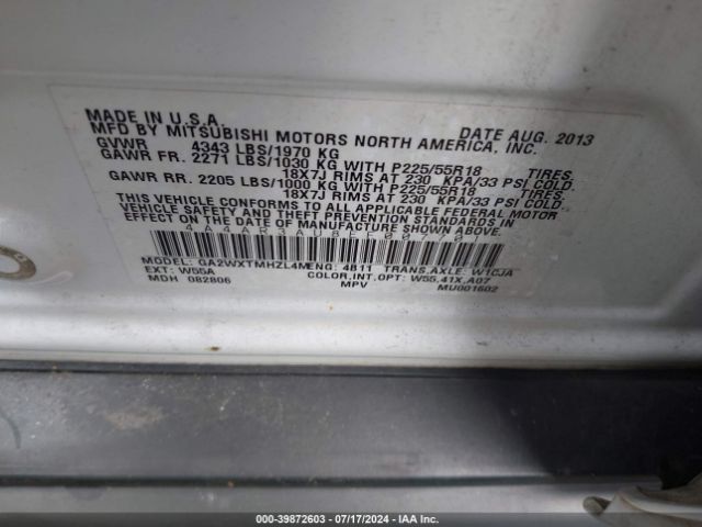 4A4AR3AU8EE007701 Mitsubishi Outlander Sport Es