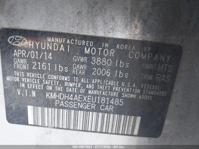 Hyundai ELANTRA SE 2014 KMHDH4AEXEU181485 Image 9