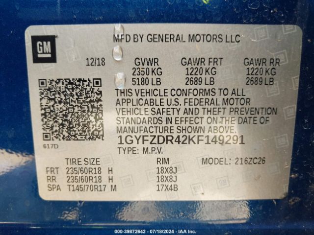 1GYFZDR42KF149291 Cadillac Xt4 Premium Luxury