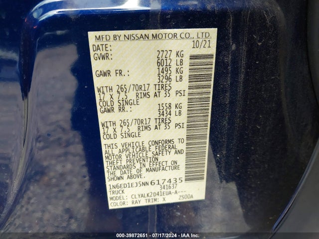 Nissan Frontier Pro-x 4x2 2022 1N6ED1EJ5NN617435 Image 9