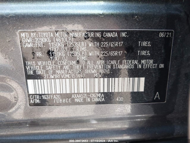 Toyota Rav4 Xle 2021 2T3W1RFV0MC151440 Image 9